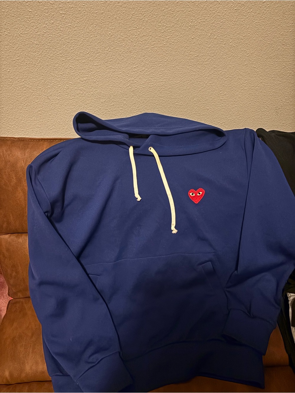 Comme des Garçons play Men's Navy Hoodie with Red Heart Patch